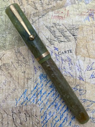Vintage Sheaffer Lifetime Senior Fountain Pen Jade Radite Os 14k Nib White Dot