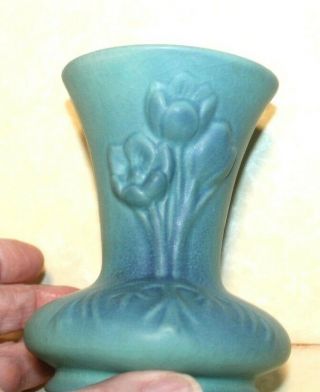 Vintage Van Briggle Pottery Colorado Springs Turquoise Matte Green Vase Tulips