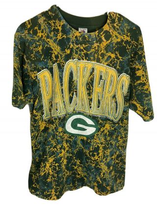 Green Bay Packers Vintage Single Stitched All Over Print Tshirt Green And Gold
