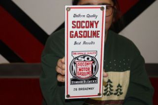 Socony Motor Gasoline Standard Oil York Gas Station Porcelain Metal Sign