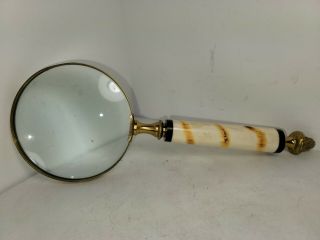 Vintage Large Brass And Bone Handle Magnifying Glass With Acorn Decorative End