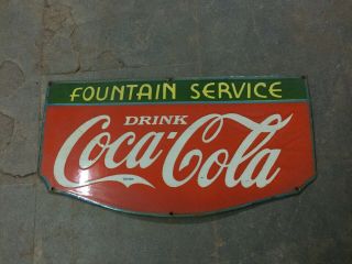 Porcelain Coca Cola Fountain Service Enamel Sign Size 14 " X 27 " Inches