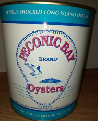 Peconic Bay Brand Oysters Tin Can Gallon Cutchogue,  Long Island,  York