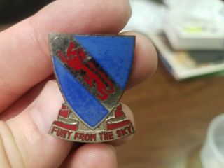 Vintage Wwii Blue & Red Enamel Fury From The Sky 508th Infantry Crest Pin