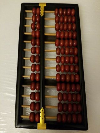Vtg.  Lotus Flower Brand Black Wood Abacus 91 Red Beads Republic Of China 020101