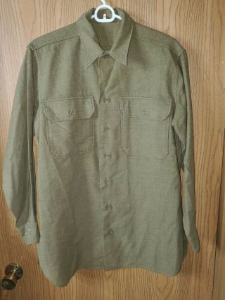 Vintage Ww2 Us Army Regulation Wool Mens Shirt Long Sleeve Size 15 - 33