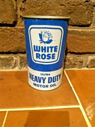 White Rose Heavy Duty Motor Oil Can 1 Quart Tin.
