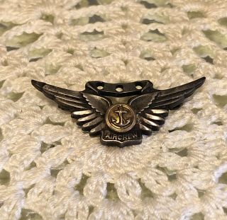 Vintage Wwii Us Navy Air Crew Wings Sterling Silver Badge Pin