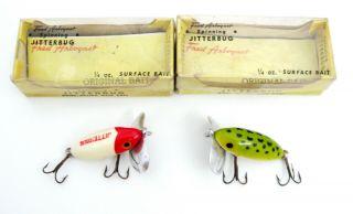 Vintage Arbogast Jitterbug Fishing Lures Pair (2) W/ Boxes & Inserts