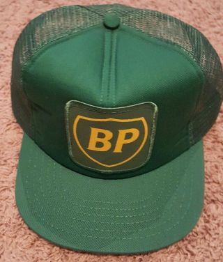 Vintage Bp British Petroleum Amoco Oil Gas Foam Mesh Snapback Trucker Hat Cap