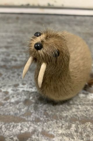 Vintage Real Fur Walrus Seal Inuit Eskimo Toy Collectible W/ Mohawk 6” Long