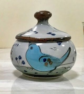 Vintage Ken Edwards Mexican Pottery Hand Painted Lidded Sugar Bowl/honey Pot