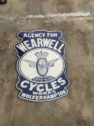 Porcelain Agency For Wearwell Cycles Enamel Sign 22 " X 29.  5 " Inches 2 Sided