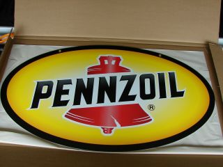 Pennzoil Oval Motor Oil 2 Sided 32 " Metal Sign Nos