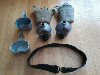 Us Army Ww2 Stainless Steel Canteens Sm.  Co 1943 And Pistol Belt
