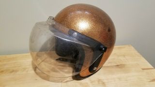 Vintage Lsi - 4150 Helmet Gold Metal Flake Motorcycle Snowmobile With Visor