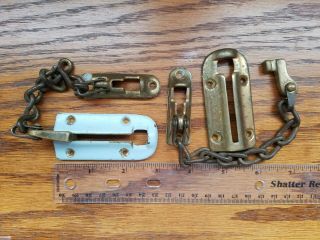 Vintage Pair Brass Plated Steel Night Latch Door Chain Security Slide Lock