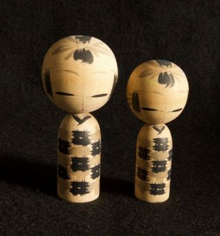 9cm (3.  5 "),  8cm (3.  1 ") Japanese Sosaku Kokeshi Pair Dolls : Signed Bunkichi