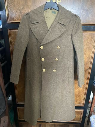 Vtg 1940s Wwii Ww2 Us Army Wool Overcoat Trench Coat Jacket Sz 36 R
