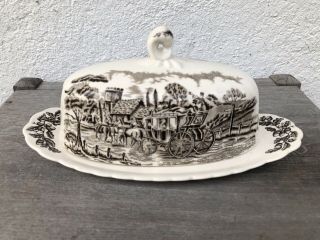 Butter Dish With Lid Vintage Royal Mail Staffordshire Ironstone Brown Knob