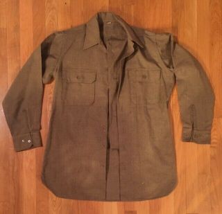 Ww2 Usmc Gas Flap Wool Long Sleeve Uniform Shirt Wwii 32 - 14 1/2 Marine Named