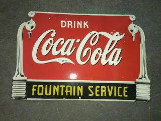 Porcelain Coca Cola Fountain Service Enamel Sign 30 X 20 Inches