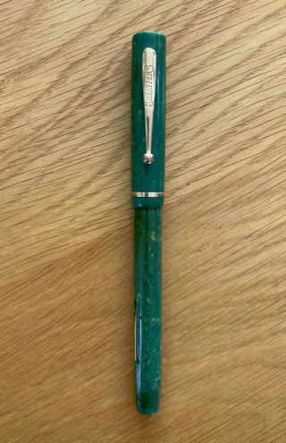 Vintage Sheaffer Flat Top 3 - 25 Jade Long Slender Lever Fountain Pen,  14k Fine Nib