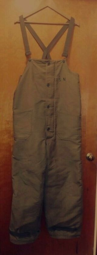 Vintage Wwii Us Navy Cold Weather Insulated Bib Overalls - 1944
