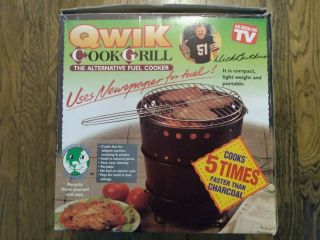 Vintage Qwik - Cook Newspaper Burning Grill Camping Tailgate Cooker,  Dick Butkus