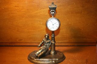 Antique Metal Figural Pierrot Clown Pocket Watch Holder Stand Hutch Display