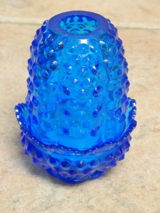 Vtg Fenton Art Glass Cobalt Blue Hobnail Fairy Lamp
