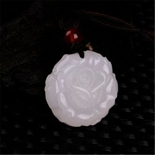 100 Pure Natural White Jade Hand Carved Rose Pendant Lettering