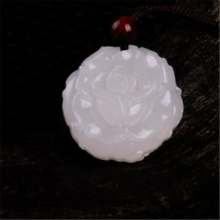 100 Pure Natural White Jade Hand Carved Rose Pendant Lucky Pendant