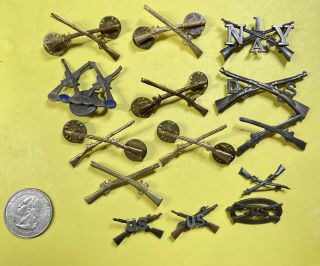14 Wwii Us Military Army Enlisted Infantry Collar Hat Insignia Pins Badge