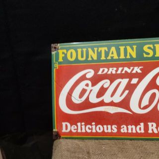 COCA COLA FOUNTAIN SERVICE Porcelain enamel Advertising sign 24 X 14 Inches 2