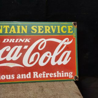 COCA COLA FOUNTAIN SERVICE Porcelain enamel Advertising sign 24 X 14 Inches 3