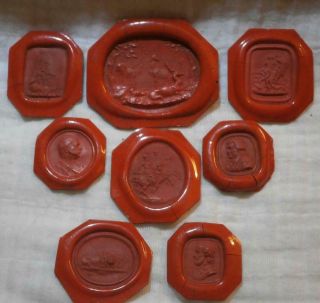 Group Of Eight Red Georgian Intaglio Wax Seal Impressions