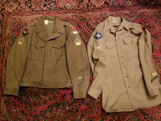Vtg Us Military 40s 50s Wwii Era Jacket,  Shirt W/ Gas Flap Okinawa Patches Set