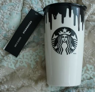 Starbucks Band Of Outsiders Black Drip Ceramic Double Wall Cup Mug Limited