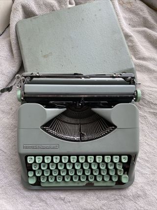 Hermes Rocket Portable Typewriter With Case,  Made In Switzerland - Green