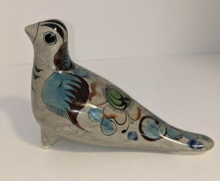 Vintage Tonala Mexico Pottery Folk Art Bird Floral Figurine 4.  5 " H X 6.  5 " L