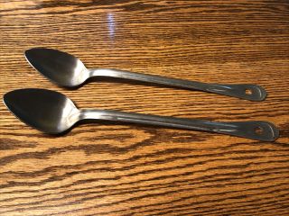 Vintage Us Navy Stainless Steel Cooking Spoons (2) 15 Inches Long Heavy Duty