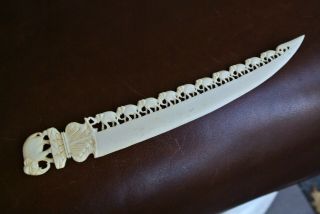 Vintage 9 " Elephant Letter Opener,  Ivory Colored Celluloid Carved Chinese
