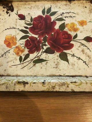 Vintage Metal Lap Tray Mid Century - Different floral design on green metal tray 2