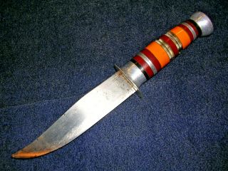 Unusual Wwii Era Theater Made Fighting Knife Unique Colorful Handle