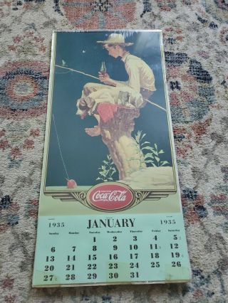 Complete 1935 Coca Cola Boy Fishing Calendar Normal Rockwell