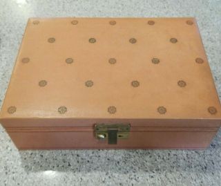 Vintage Mele Peachy Pink Jewelry Ring Bracelet Box Organizer Travel Hard Case