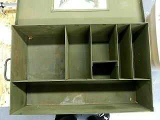 Vintage WWII Green Metal Military Foot Locker Audio Monitor Equipment Spares 3