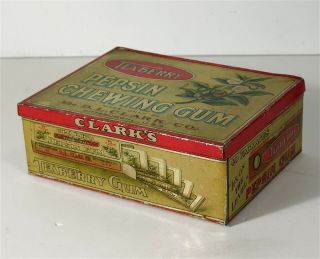 Ca1906 Clarks Teaberry Pepsin Chewing Gum Tin Lithograph Countertop Display Tin