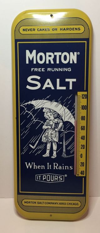 Morton Salt Thermometer Sign Metal 16” Long